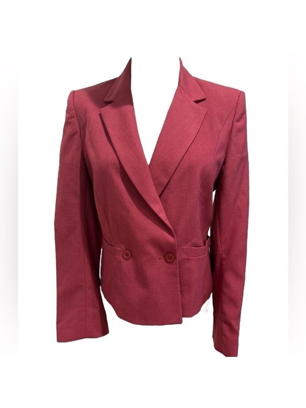 NWT CLASSIC BERRY PINK DOUBLE BREASTED CROPPED BLAZER 2 POCKET CLASSIC HAGGAR 10